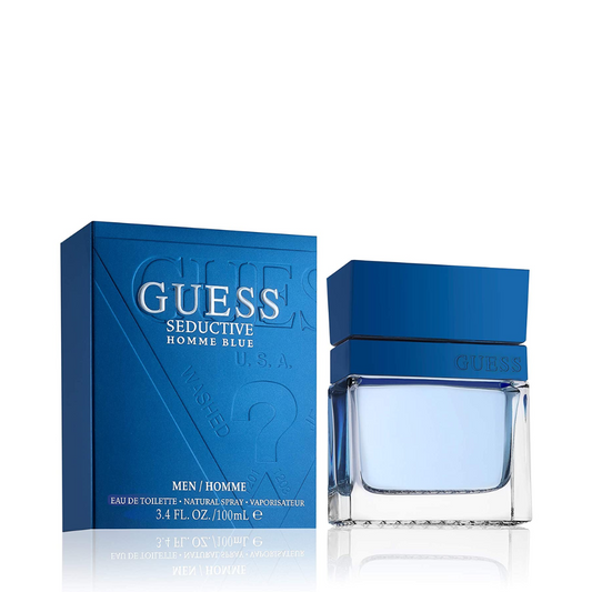 GUESS Fragancia Seductive Homme Blue Eau De Toilette Spray para hombres, 3.4 onzas líquidas